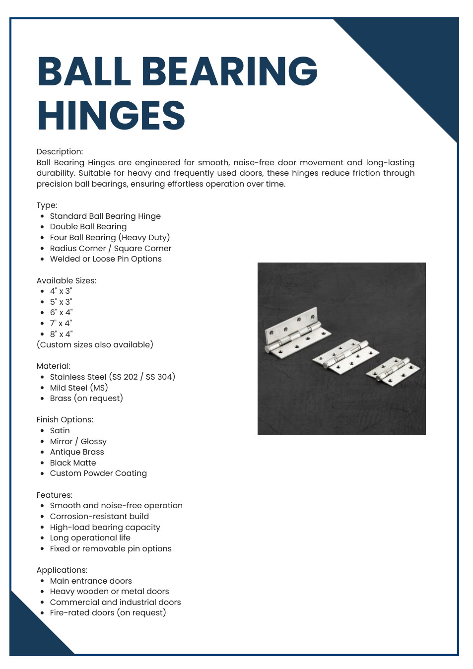 Ball Bearing Hinges from GM Products catalogue
