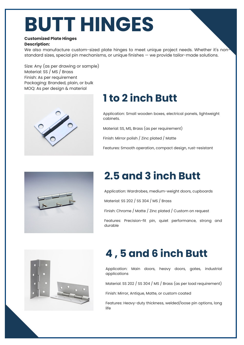 Butt Hinges from GM Products catalogue