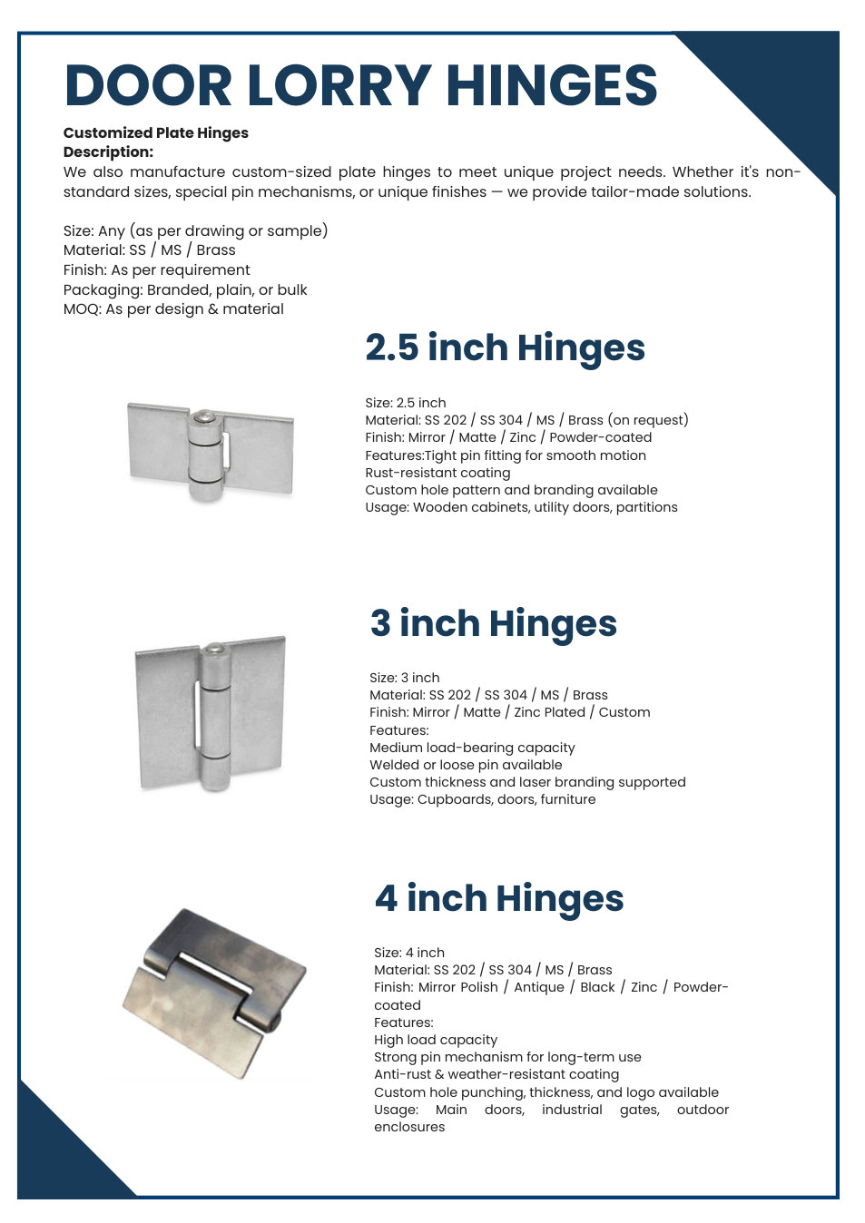 Door Lorry Hinges from GM Products catalogue